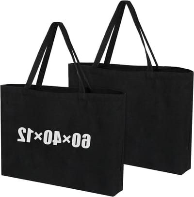 Supergrote katoenen boodschappentassen, 2 stuks, 60 x 40 x 12 cm, herbruikbare tas voor winkelen, reizen en sport met stevige handvatten