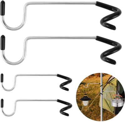 longziming -S-vormige Tent Haak - Camping Ophanghaak - Outdoor Hanger - Stabiele Bevestiging Op Takken - Anti-slip Rubber Grip - Roestvrij Staal En Rubber - Weerbestendig Design - 4 Stuk