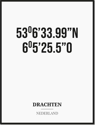Poster/kaart DRACHTEN met coördinaten