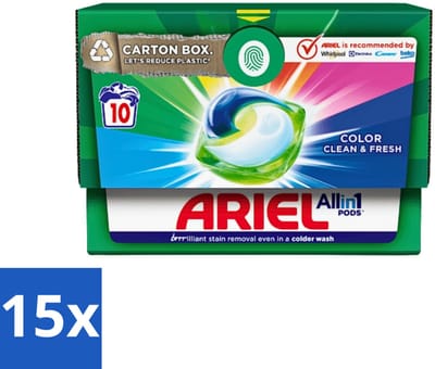 15 x Ariel - Color - All-In-1 Wasmiddel Pods - Krachtige Reiniging - 10 Wasbeurten - Wasmiddel Pods - Kleurbeschermend Wasmiddel - Krachtige Reiniging - Wasmiddel Voor Gekleurde Kleding - Wasmiddel Voor Vlekken