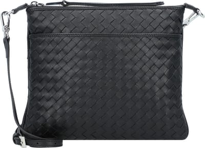 abro Leren Schoudertas Leather Piuma Weaving Crossbody Bag Onefold Black / Nickel Zwart