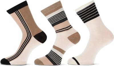 Teckel - Stripes Lurex - Dames Sokken 3 Pack - Comfortabele Katoenen Sokken met Glanzende Accenten - Maat 36/42