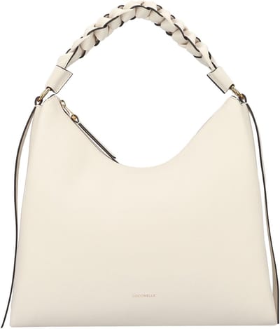COCCINELLE Leren Schoudertas Boheme Grana Double Shoulder Bag Blanco / Skin Crème