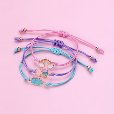 Bixorp Friends Vriendschapsarmbandjes voor 3 met Regenboog, Ster & Wolk - Roze | Paarse | Blauwe Bandjes - BFF Armband met Glitters