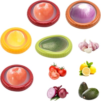 Fruitdozen van siliconen, fruit- en groentebox voor avocado en tomatencontainer, herbruikbaar, voor avocado-koelkast, appels, uien, tomaten en citroenen, 5 stuks