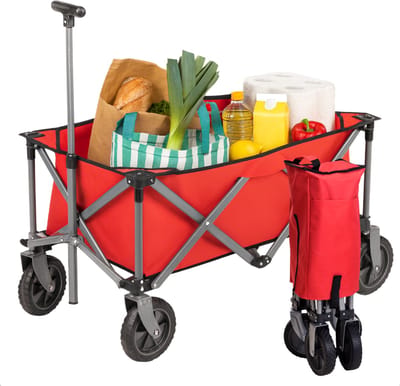 Lomera Opvouwbare Bolderkar - Bolderwagen - Staal Frame - 70 Kg Draagkracht - Rood - Compacte Bolderkar - Inklapbare Bolderkar - Uitstapjes - Transportkar - Stevige Bolderkar - Draagbaar Ontwerp - Strandkar