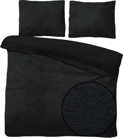 Husch Teddy Fleece Dekbedovertrek Zwart - Lits-Jumeaux - 240x200/220 cm - Heerlijk Zachte Teddy