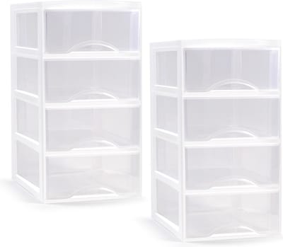 Plasticforte Ladeblokje/bureau organizer - 2x stuks - transparant/wit - L26 x B37 x H49 cm