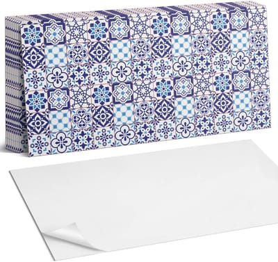 Coloray Plaktegels - Geometrische patronen in tegels Zelfklevende Wandtegels - 40 cm x 20 cm - Blauw Plaktegels - 10 stuks - Rechthoek PVC Tegels - Plaktegels Badkamer - Vloertegels Zelfklevend - Vinyltegels Vloer Zelfklevend - Portugese Tegels