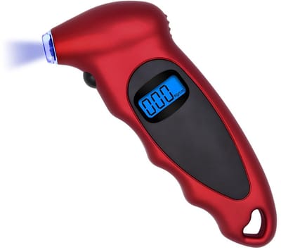 Bandenspanningsmeter - Nauwkeurige digitale spanningsmeter - Spanningsmeter - LED-verlichte ventielsteel - Antisliphandgreep - Geschikt voor auto's, vrachtwagens, fietsen, motorfietsen - Rood
