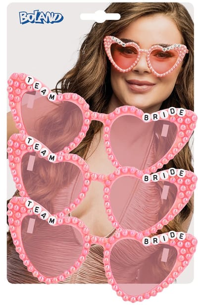 Boland - Set 3 partybrillen Pearl 'Team bride' Roze - Volwassenen - Geen verkleedthema - Bride-to-Be - Bruiloft