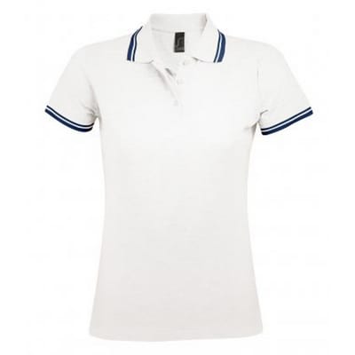 SOLS Dames/dames Pasadena getipt korte mouw Pique Polo Shirt (Wit/Navy) (Maat M)