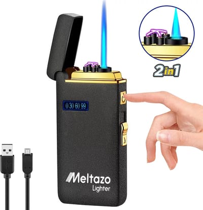 MELTAZO Aansteker, 2-in-1 Aansteker Elektrisch, Electric Lighter, Aansteker Elektrisch USB-C, Aansteker USB Oplaadbaar, Aansteker Windproof Elektrisch, Elektronische Aansteker, Plasma Aansteker, Elektrische Aansteker, 2-in-1 Aansteker Luxe voor Alles