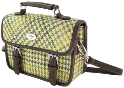 Mini Tas Harris Bervie Geel, groen, bruin dogtooth - 15x20x7,5 - Harris Tweed - Glen Appin of Scotland