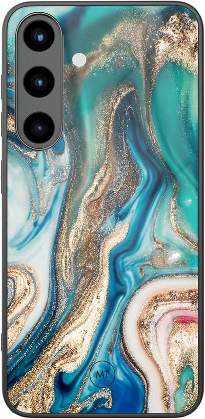 Hoesje geschikt voor Samsung Galaxy S25 - Magic marble - Hard Case Zwart Back Cover - Marmer - Groen - Mooie Telefoonhoesjes