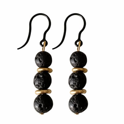 Allergievrij oorhangers zwart Lavasteen goudkleurig-Charme Bijoux