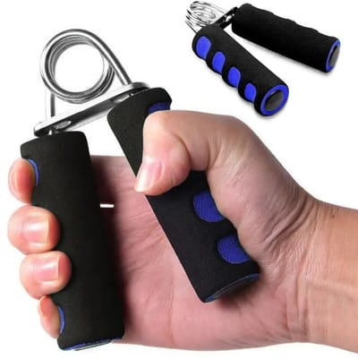 Handgrip Trainer – 25KG Weerstand – Foam Hand Gripper met RVS Veer & Antislip Greep – Compacte Hand- en Armversterker – Blauw/Zwart Handtrainer voor Fitness, CrossFit & Krachttraining – 9x12 cm – 80 g