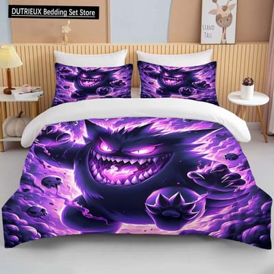 Pokemon Gengar Beddengoed Collectie Cartoon Anime Dekbedovertrek Dekbed Kussensloop Jongens Meisjes Kinderen Volwassenen Beddengoed Collectie Luxe US Twin(172x218cm)