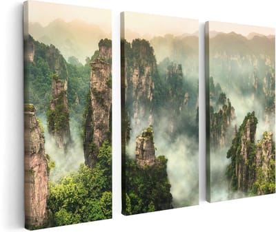 Artaza Canvas Schilderij Drieluik Zhangjiajie Klif Bergen In China - 120x80 - Foto Op Canvas - Canvas Print