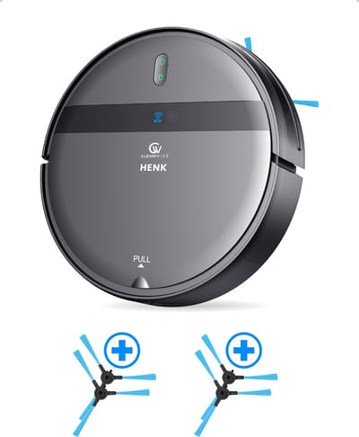 CleanWise Henk Robotstofzuiger + 4 zijborstels – Nederlands Product – Voor Huisdieren – Met Dweilfunctie & Laadstation – Dweilrobot – 4500 Pa – HEPA 14 – Ultra dun 7,4 cm – App & Spraakbediening – Voor Huisdierharen, Harde Vloeren & Tapijt