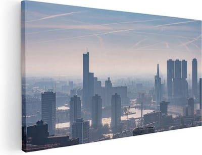Artaza Canvas Schilderij Skyline Rotterdam - 40x20 cm - Klein - Wanddecoratie Stad - Muurdecoratie Erasmusbrug - Schilderijen Op Canvas