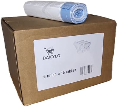 Dakylo Kattenbakzakken voor Zelfreinigende Kattenbak – 90 Stuks (6 Rollen à 15) – Automatische Kattenbakzakken 65L – Lekvrij met Trekkoord – 45x50 cm