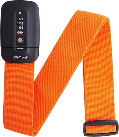 SnelShoppen - Gepersonaliseerde Kofferspanners met Slot voor Reiskoffers (Oranje) - Eenvoudig te Herkennen TSA Goedgekeurde Luggage Straps met Bag Tag