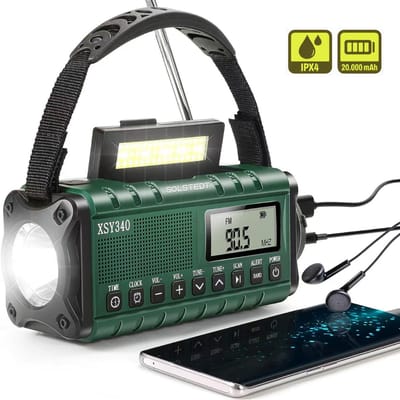 Solstedt® Noodradio - Altijd Overal Ontvangst - DAB+ - 20.000mAh - Noodradio Solar Opwindbaar - Met Krachtigste Powerbank - Noodradio Opwindbaar en Batterij - Draagbare Radio - Incl. Zaklamp - Noodpakket - USB Oplaadbaar - Groen