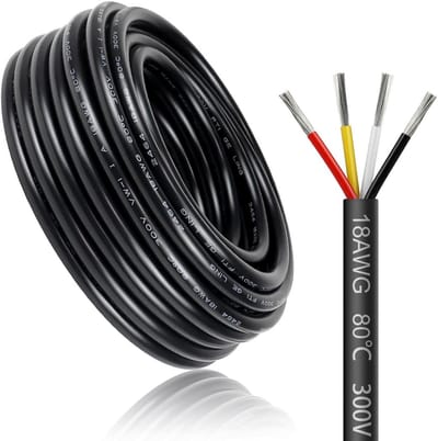 5 meter 4 aderige stroomkabel 18AWG 0,75mm² flexibel verlengkabel 300V vertind koper