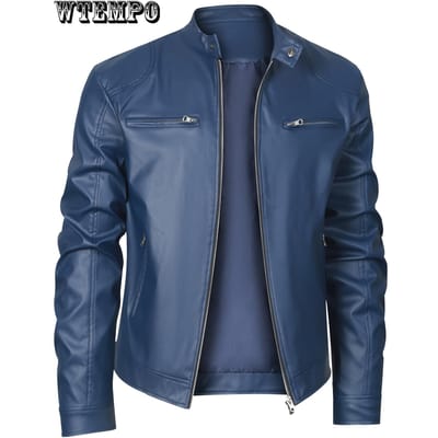 Veste de motard en cuir PU pour homme, élégante et durable - pour le printemps et l'automne - pour homme - Parfaite pour la conduite décontractée et à moto - Excellent cadeau pour les hommes à la mode XXL bleu