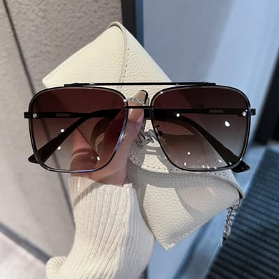 Lunettes de Soleil Métal Vintage Double Ponts Verres Dégradés Océan Protection UV400 Unisexe Mode Lunettes de Soleil Tendance 1PC