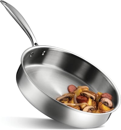 Roestvrijstalen Braadpan - Inductiepan Aluminium Kern - Branden Stoven Sauteren - 3-Laags Constructie Ovenvast - 28 cm - Zilver