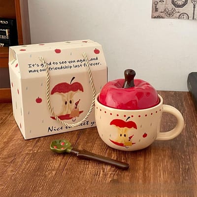 Tasse créative en forme de pomme, tasse en céramique peinte à la main, tasse à eau pour couple, cadeau d'anniversaire pour meilleurs amis, souvenir, tasse à café pour la maison 301-400ml