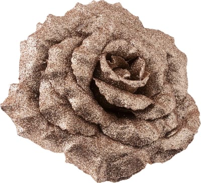 1x stuks decoratie bloemen roos champagne glitterÂ op clip 18 cm - Decoratiebloemen/kerstboomversiering/kerstversiering