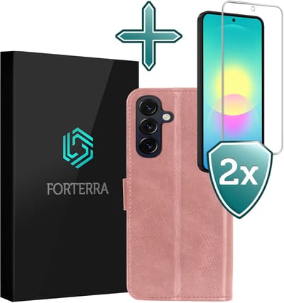 Hoesje Met 2x Screenprotector - Geschikt voor Samsung Galaxy A27 - Luxe Pasjeshouder - Flip Case - Bookcase Portemonee - Kunstleer Book Case - Flipcase Hoes - Book Cover - Walletcase - Portemonneehoes - Rosé goud