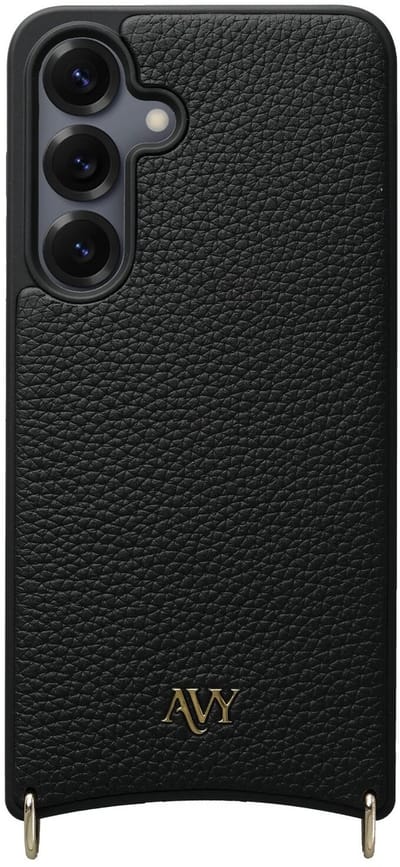 AVY Leren Hoesje geschikt voor Samsung Galaxy S25 / S24 | Compatibel met MagSafe | Leather Case | Back Cover | Haakjes voor koord | Zwart