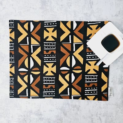 Set van 4 Placemats voor eettafel | 100% Katoen Geweven 42x32cm | ''Mudcloth'' geïnspireerde Wasbare Boho Stoffen Placemats