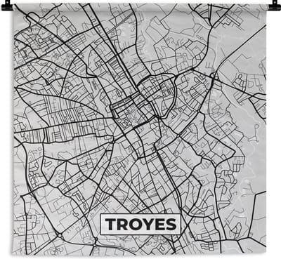 Wandkleed - Wanddoek - Kaart - Stadskaart - Troyes - Plattegrond - Frankrijk - 180x180 cm - Wandtapijt