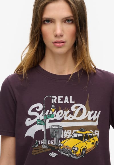 Superdry - New York Vintage T-shirt met logo en relaxte pasvorm - Dames - T-shirts