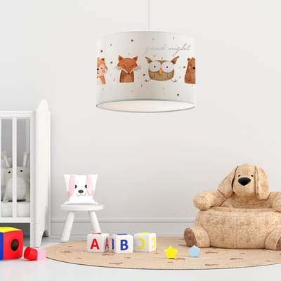 Kinderhanglamp Rugby - Kinderlamp plafond - Kamer verlichten - Met bosdierenmotief - 70 cm hoog - Wit