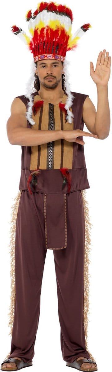 Karnival Costumes Indianen Kostuum Heren Carnavalskleding Heren Carnaval Indianentooi Indianen Verkleedkleding - Polyester - Maat S - 3-Delig Broek/Top/Tooi