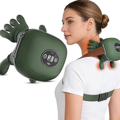 Gloovon® Schoudermassage Apparaat - Ergonomisch & Draadloos - Geschikt voor Stijve Nek en Spierpijn - Met Warmtestanden - Groen