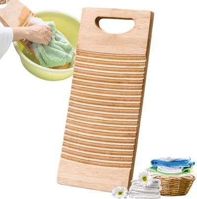 Houten Wasbord - Handwas Hulpmiddel - Kleding Reinigen - Uniek Golfpatroon - 40 x 15 cm - Houtkleur
