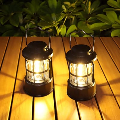 Guijiyi Campinglamp met accu, 2 stuks, campinglantaarn, Lightmness dimbaar, draagbaar, campinglamp, waterdicht, IPX4, voor camping, energieuitval, noodgevallen