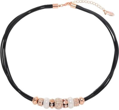 Behave - Ketting Dames - Roségoud kleurige - Zwart Waxkoord - 45 cm lang + 7,5cm verlengketting
