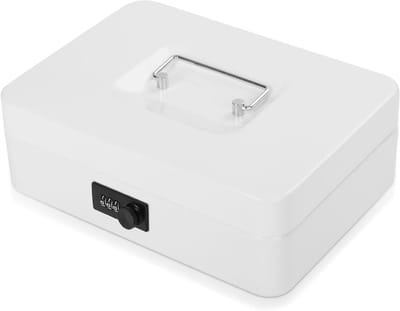 Grote Geldkist - Spaarpot Kluis - Veilig Geld Bewaren - Combinatieslot - 25 x 20 x 9 cm - Wit