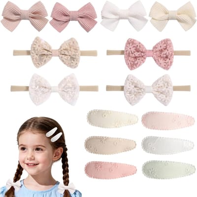 Set van 14 Haarclips voor Meisjes met Strikjes en Elastiekjes - Perfect voor Verjaardagsfeestjes, Fotografie en Feestdagen