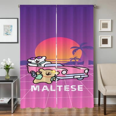 Huisinterieur Keukengordijnen voor Woonkamer 2 Stuks Verduisterende Gordijnen Deurgordijn Maltese Hond Slaapkamer Decoratie Scheidingswand W50xH70cmx2pcs-CL pink