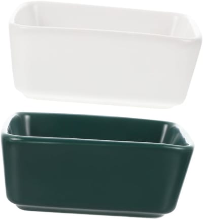 Voerbak Cavia - Keramiek Schaal - Comfortabel Eten - Niet-compact Formaat - 9x9x3.7cm - Wit Donkergroen