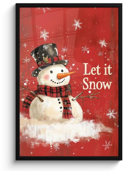 Poster in lijst - Fotolijst 60x90 cm - Posters - Sneeuwpret - Winter - Sneeuwpop - Posterlijst zwart - Decoratie - Wanddecoratie woonkamer - Muurdecoratie slaapkamer